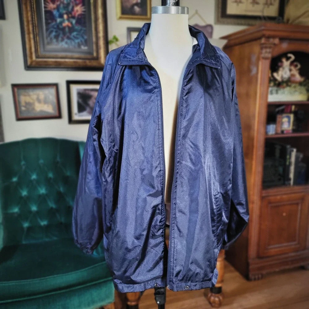 Y2K Blue Retro Windbreaker Jacket Vintage MAXX Sportswear Navy Men's Large‎